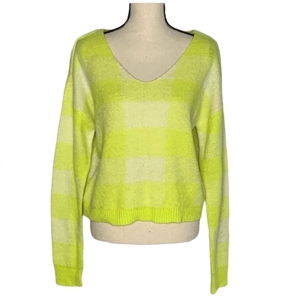 TenSixtySherman Women's Neon Yellow Checkered Sweater - Picture 2 of 11